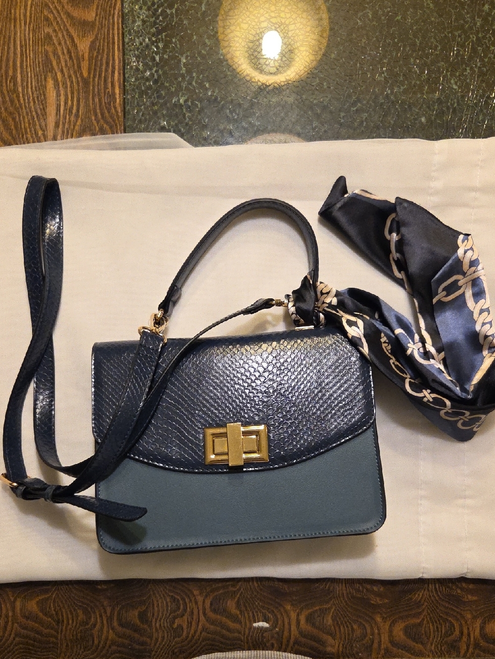 Aldo Women’s Navy Two-Tone Shoulder Bag with Gold Hardware